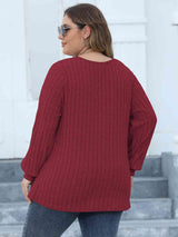 Plus Size Ribbed V-Neck Long Sleeve Top king-general-store-5710.myshopify.com
