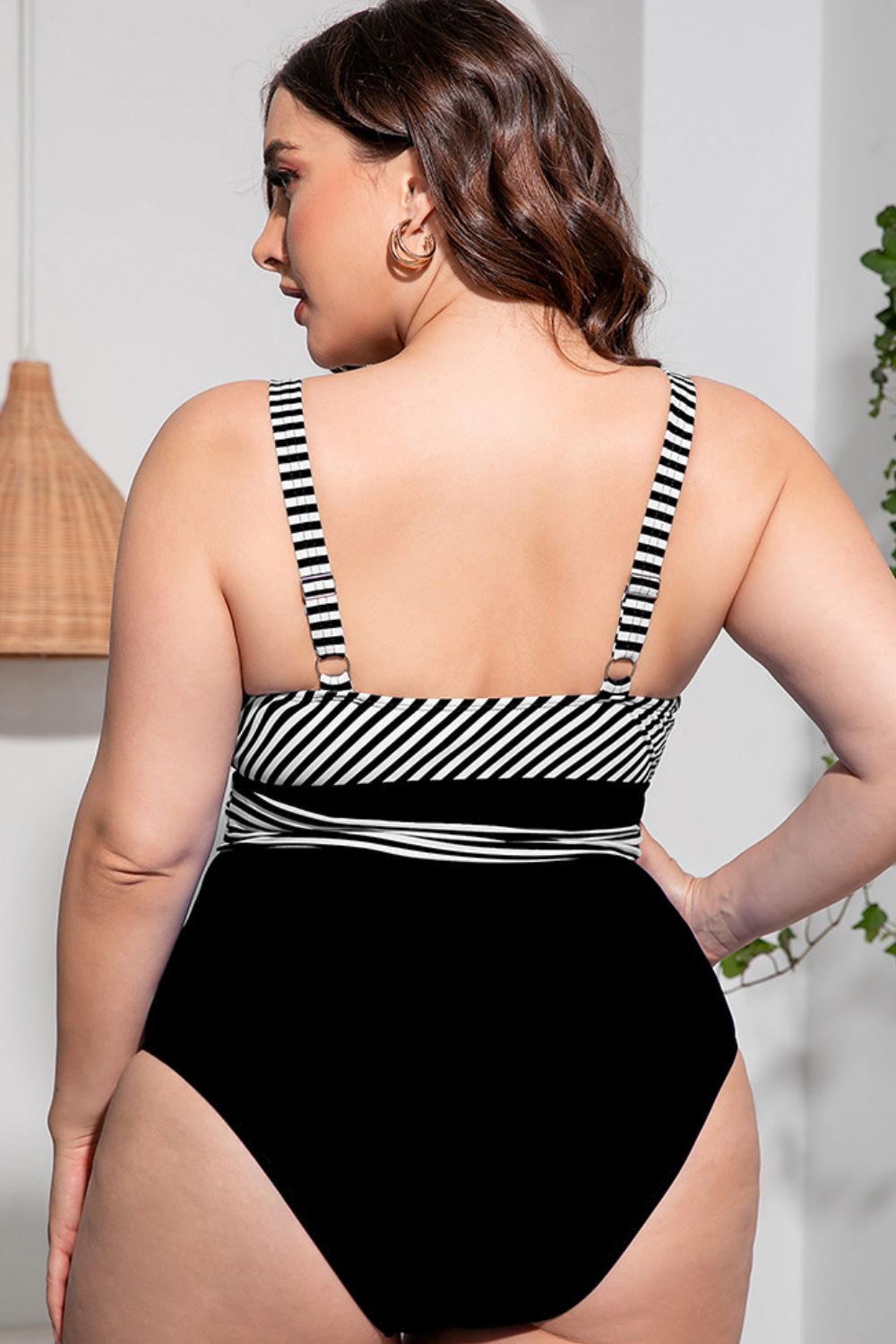 Plus Size Striped Tie-Waist One-Piece Swimsuit king-general-store-5710.myshopify.com