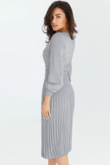 Round Neck Long Sleeve Pleated Sweater Dress king-general-store-5710.myshopify.com