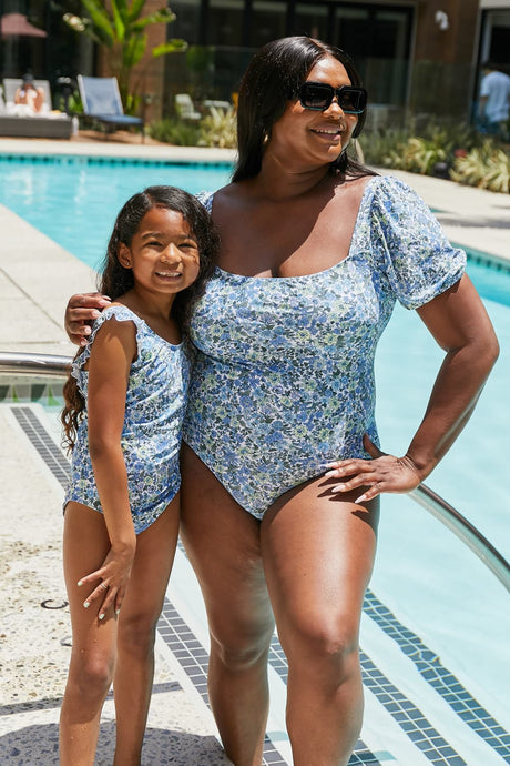 Marina West Swim Salty Air Puff Sleeve One-Piece in Blue king-general-store-5710.myshopify.com