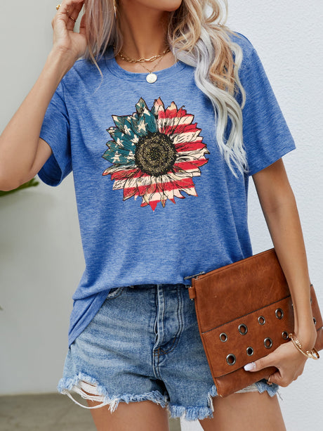 US Flag Flower Graphic Tee king-general-store-5710.myshopify.com