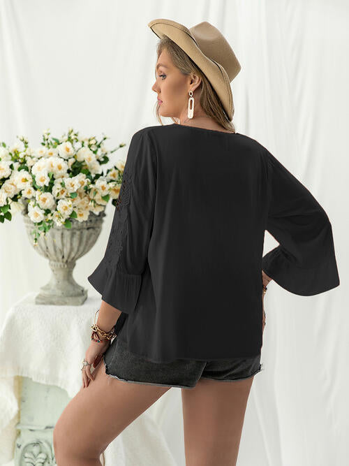 Double Take Plus Size Flower Crochet Flare Sleeve Top king-general-store-5710.myshopify.com