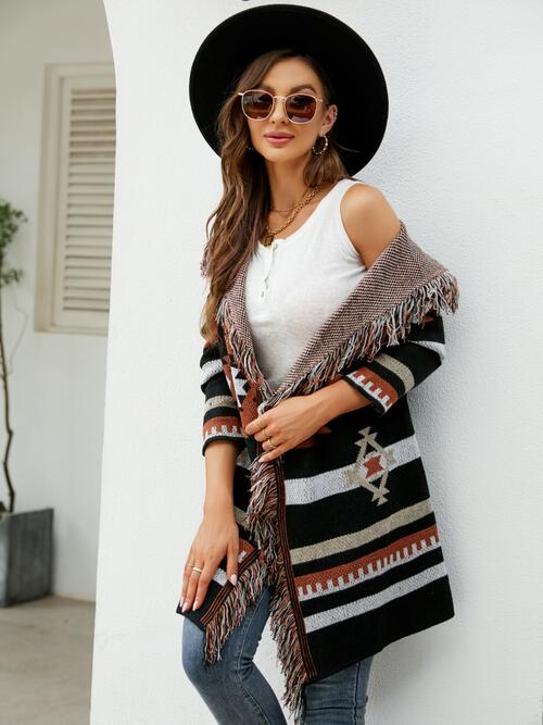 Fringe Geometric Hooded Long Sleeve Cardigan king-general-store-5710.myshopify.com