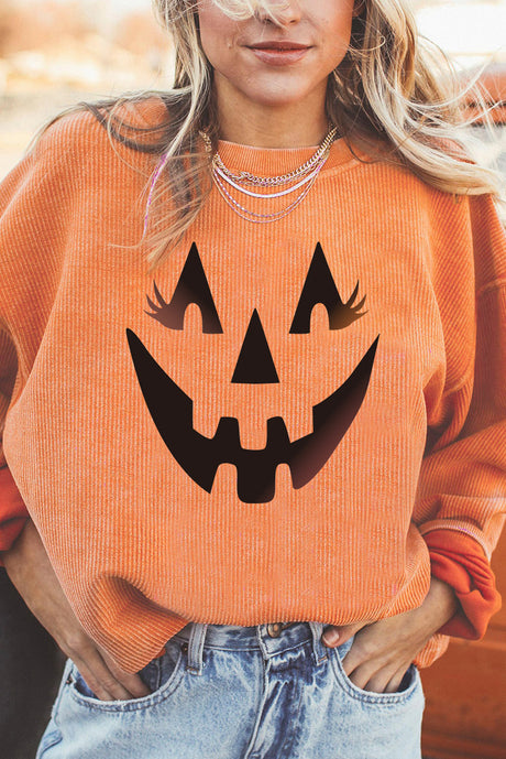 Round Neck Dropped Shoulder Jack-O'-Lantern Graphic Sweatshirt king-general-store-5710.myshopify.com