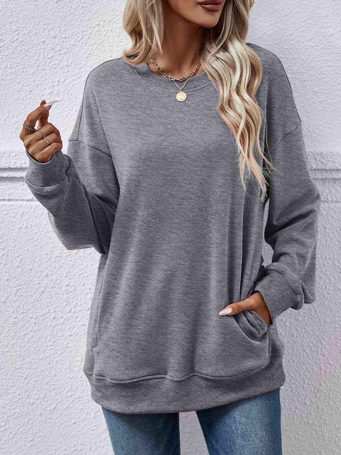 Dropped Shoulder Sweatshirt with Pockets king-general-store-5710.myshopify.com