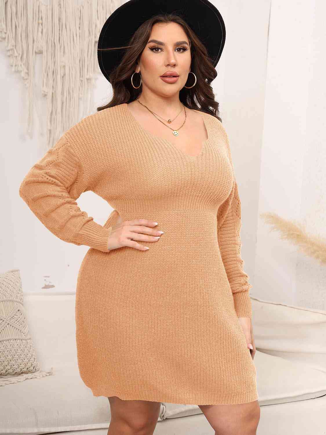 Plus Size Dropped Shoulder Long Sleeve Knit Mini Dress king-general-store-5710.myshopify.com