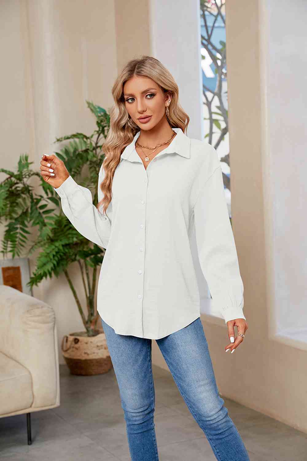 Collared Neck Buttoned Long Sleeve Shirt king-general-store-5710.myshopify.com