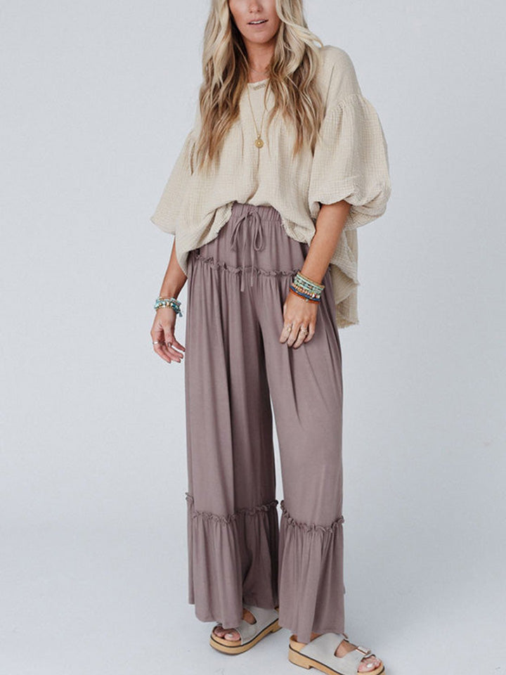 Wide Leg Ruffle Trim Pants king-general-store-5710.myshopify.com