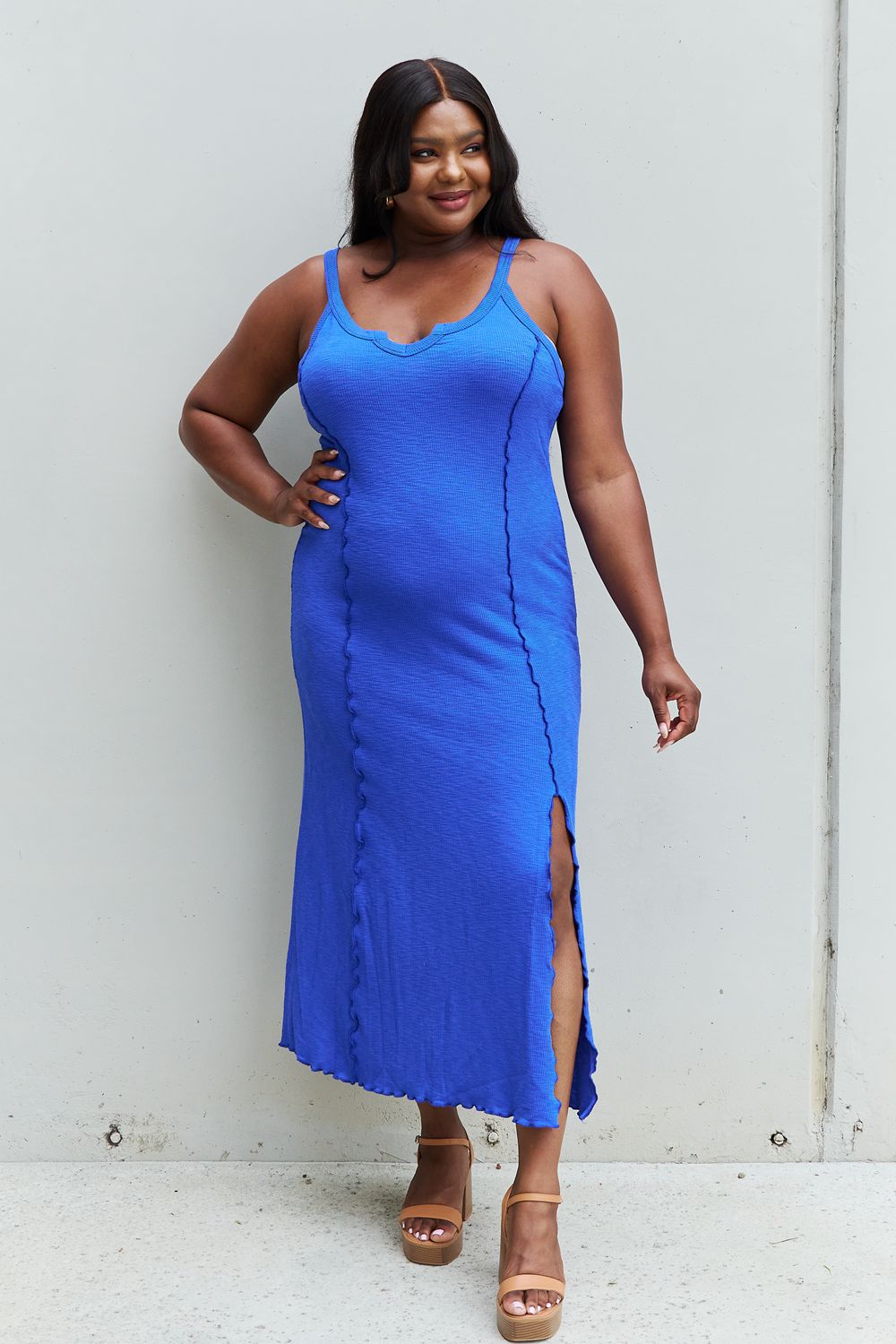 Culture Code Look At Me Full Size Notch Neck Maxi Dress with Slit in Cobalt Blue king-general-store-5710.myshopify.com