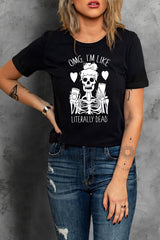 Halloween Skeleton Graphic Round Neck Tee king-general-store-5710.myshopify.com