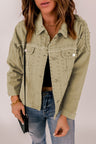 Frayed Trim Rivet Denim Jacket king-general-store-5710.myshopify.com