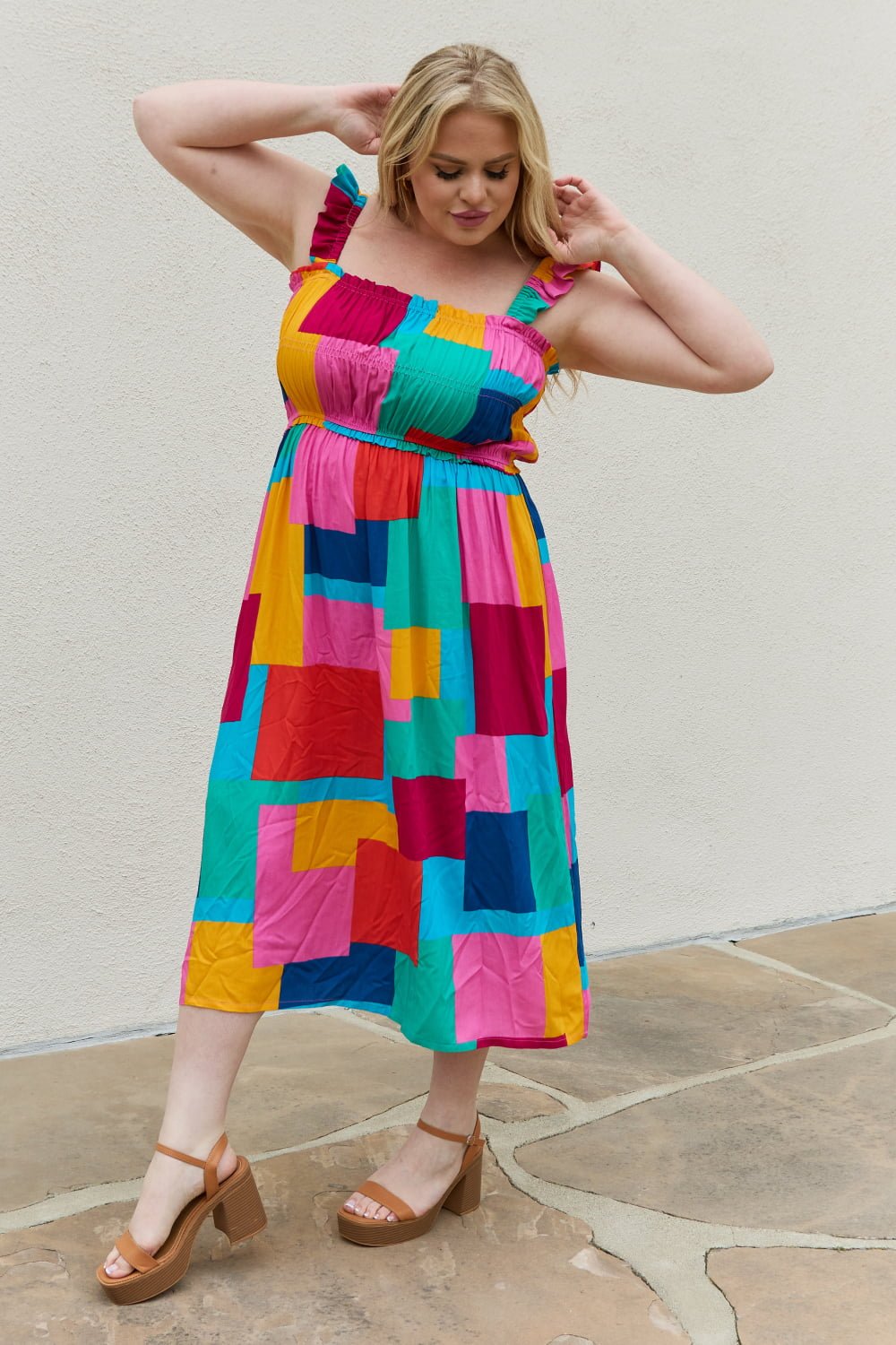 And The Why Multicolored Square Print Summer Dress - Kings Crown Jewel Boutique