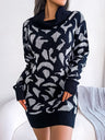 Animal Pattern Cowl Neck Mini Sweater Dress - Kings Crown Jewel Boutique