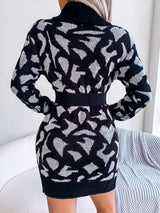 Animal Pattern Cowl Neck Mini Sweater Dress - Kings Crown Jewel Boutique