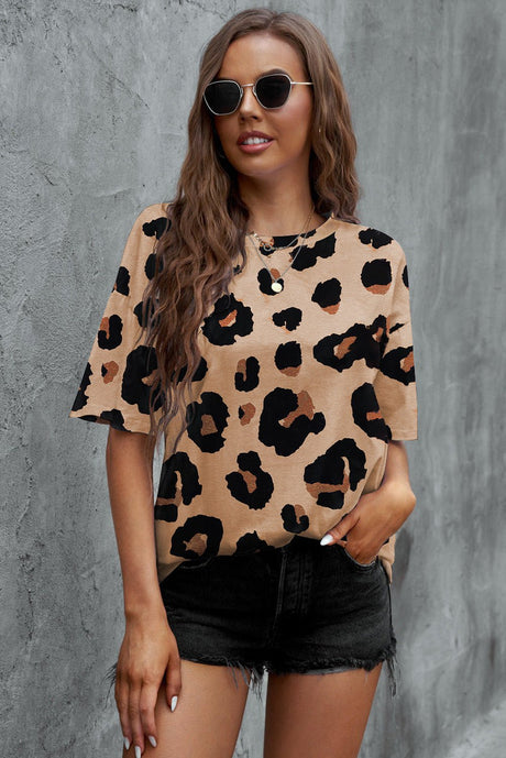 Animal Print Dropped Shoulder Round Neck T-Shirt - Kings Crown Jewel Boutique