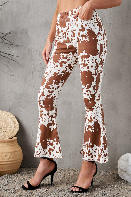 Animal Print Flare Pants with Pockets - Kings Crown Jewel Boutique