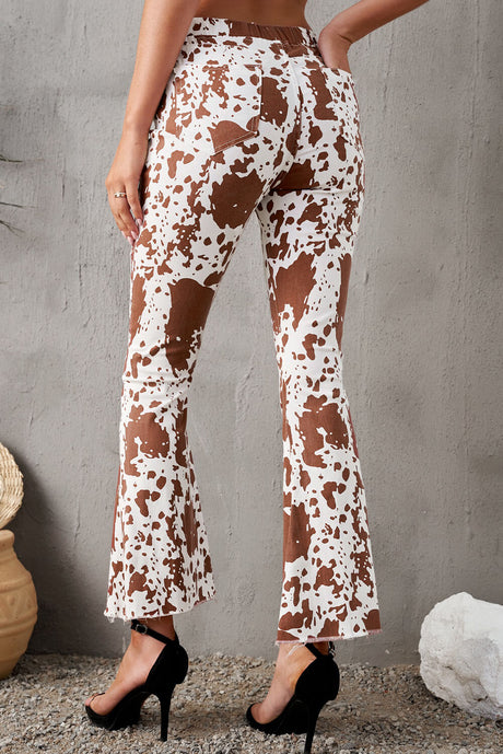 Animal Print Flare Pants with Pockets - Kings Crown Jewel Boutique