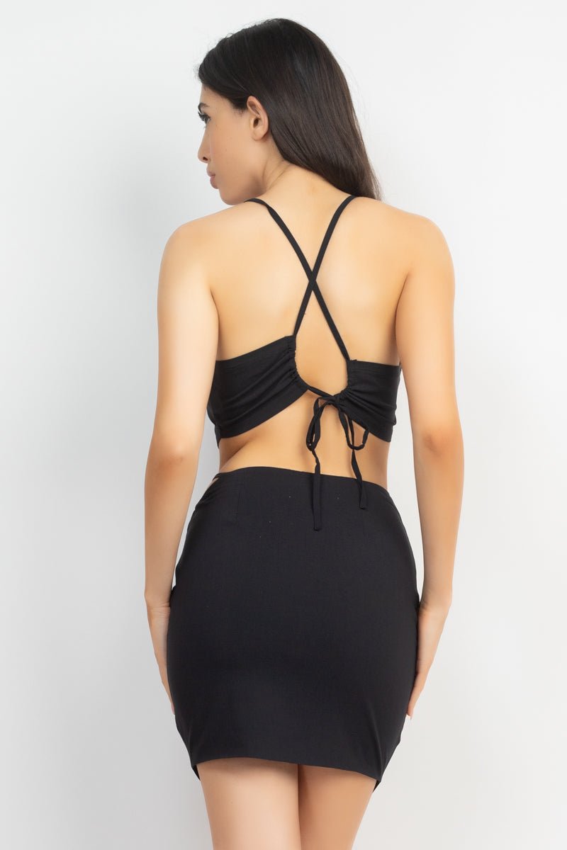 Asymmetrical Cross Back Top & Skirts Set - Kings Crown Jewel Boutique