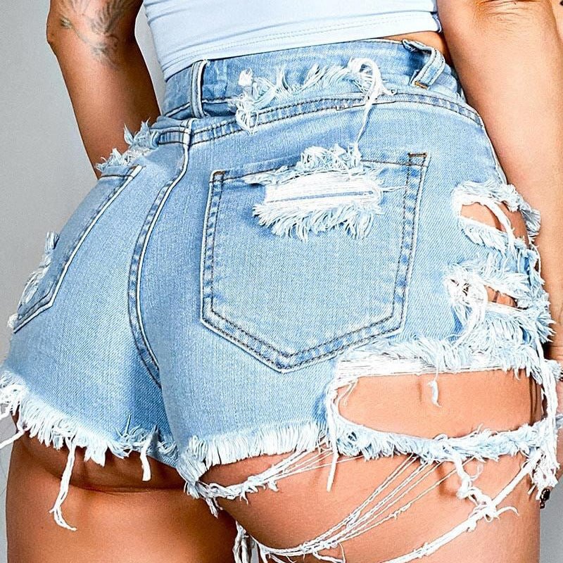 Asymmetrical Distressed Denim Shorts - Kings Crown Jewel Boutique