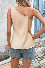 Asymmetrical Neck Slit Satin Tank - Kings Crown Jewel Boutique