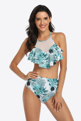 Tropical Print Ruffled Two-Piece Swimsuit king-general-store-5710.myshopify.com