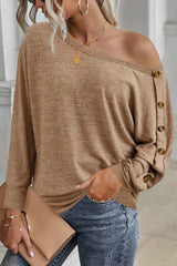 Boat Neck Buttoned Long Sleeve T-Shirt king-general-store-5710.myshopify.com