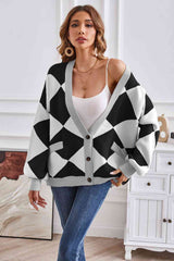 Geometric Lantern Sleeve Cardigan with Pockets king-general-store-5710.myshopify.com