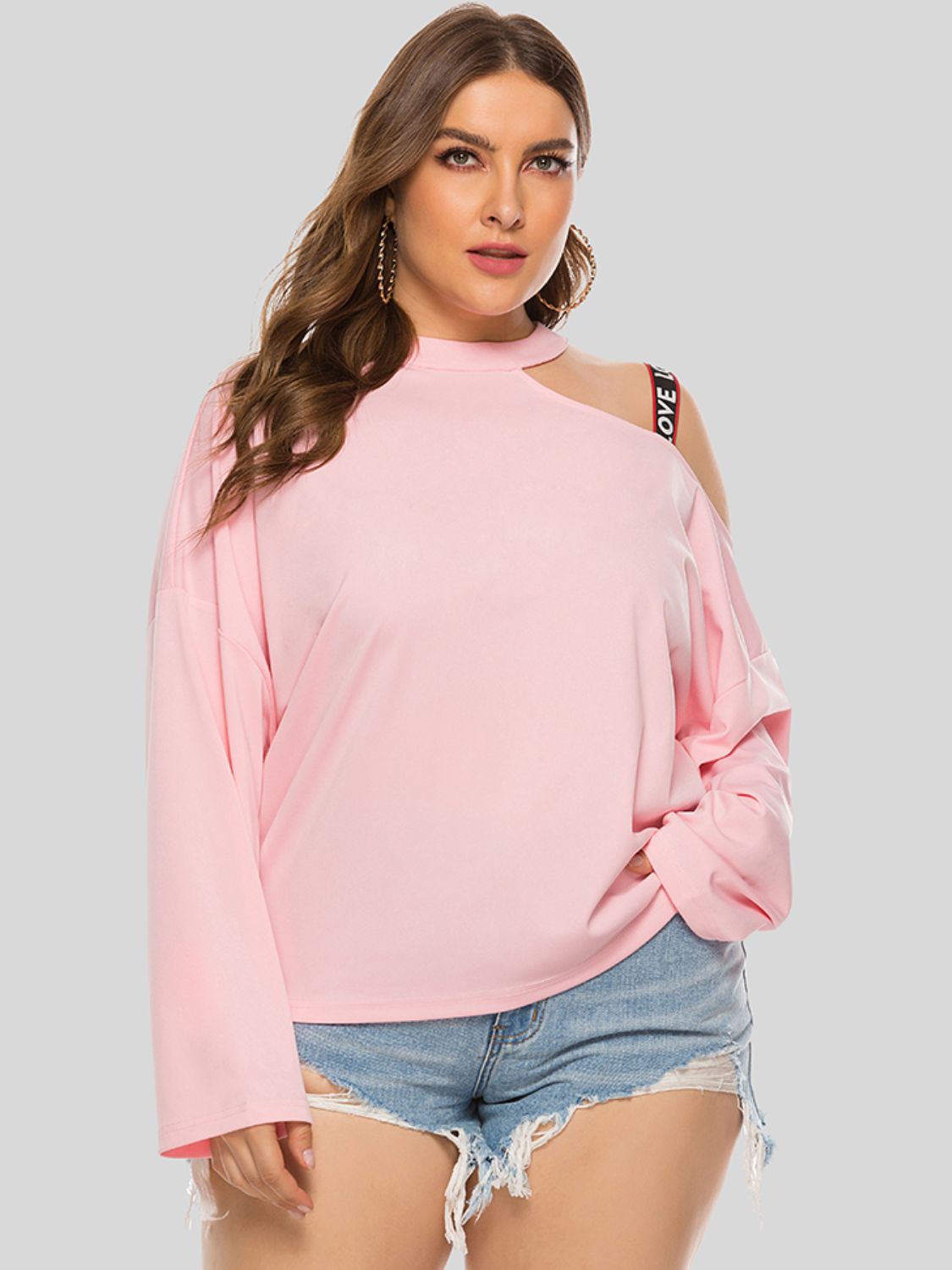 Plus Size Cold-Shoulder Round Neck Blouse king-general-store-5710.myshopify.com