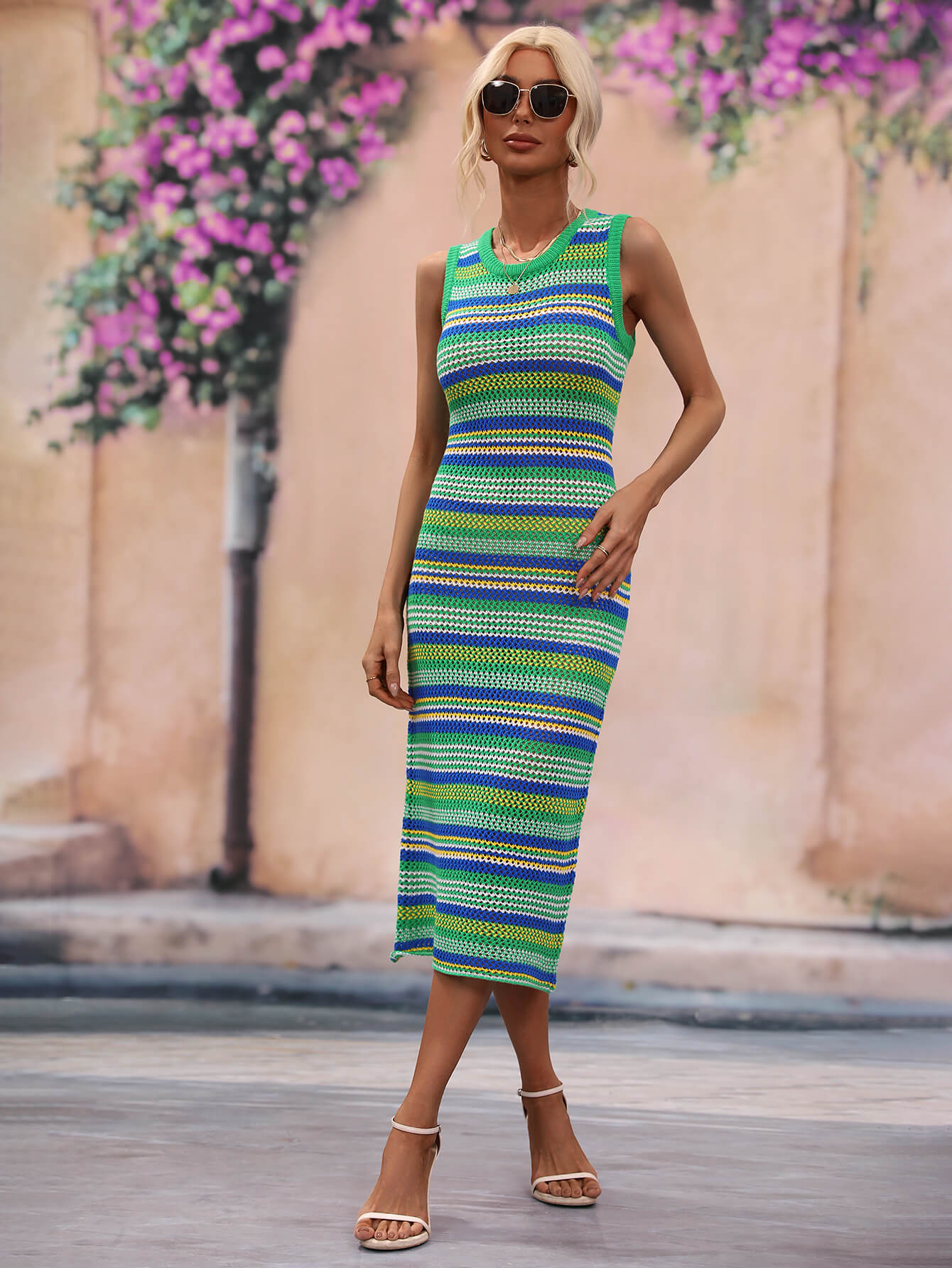 Striped Round Neck Sleeveless Midi Cover Up Dress king-general-store-5710.myshopify.com