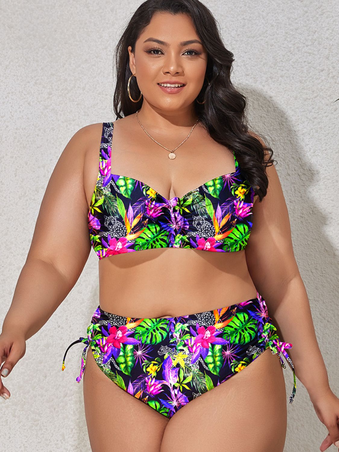 Plus Size Printed Drawstring Detail Bikini Set king-general-store-5710.myshopify.com