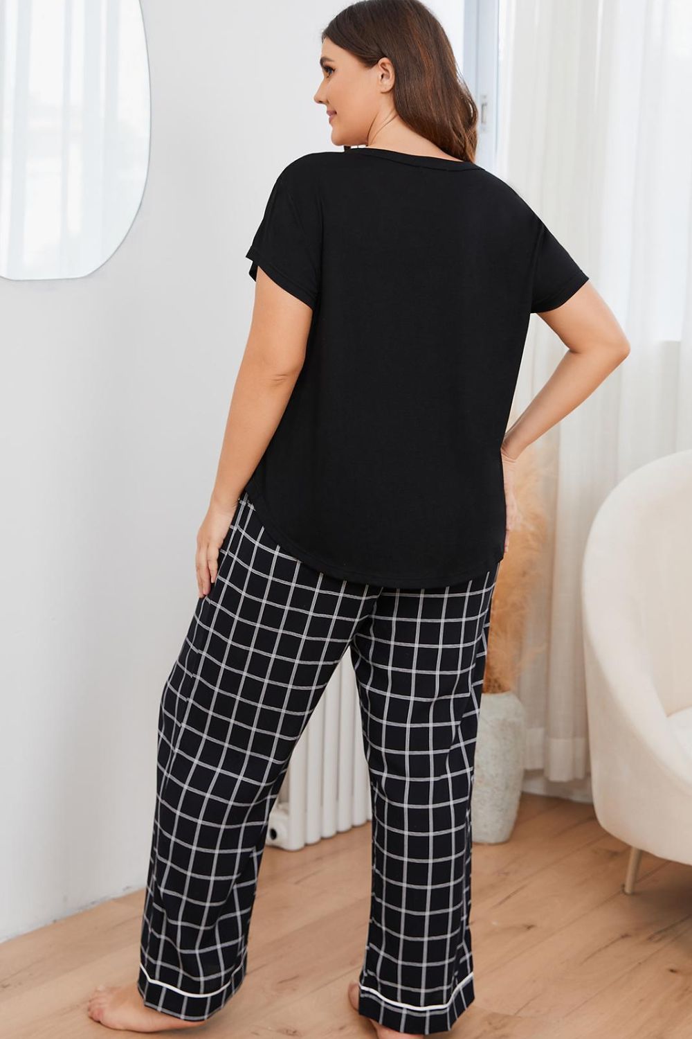 Plus Size V-Neck Top and Plaid Pants Lounge Set king-general-store-5710.myshopify.com