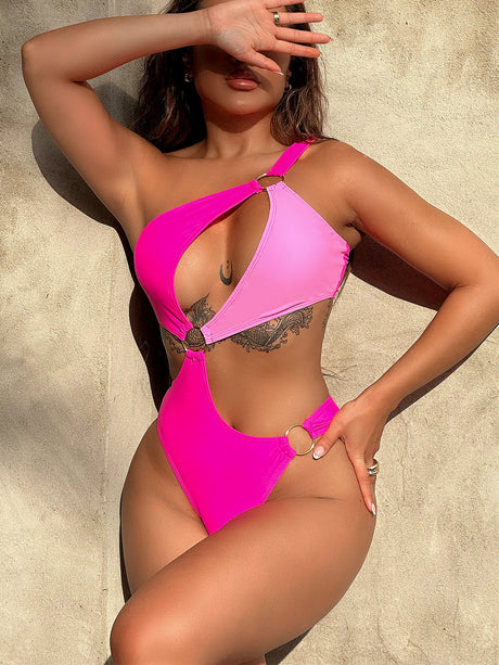 One-Shoulder Cutout Ring Detail One-Piece Swimsuit king-general-store-5710.myshopify.com