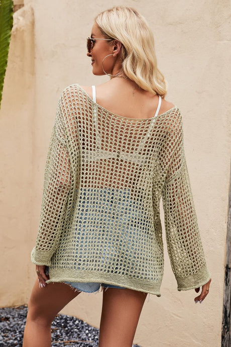 Openwork Round Neck Long Sleeve Cover Up king-general-store-5710.myshopify.com