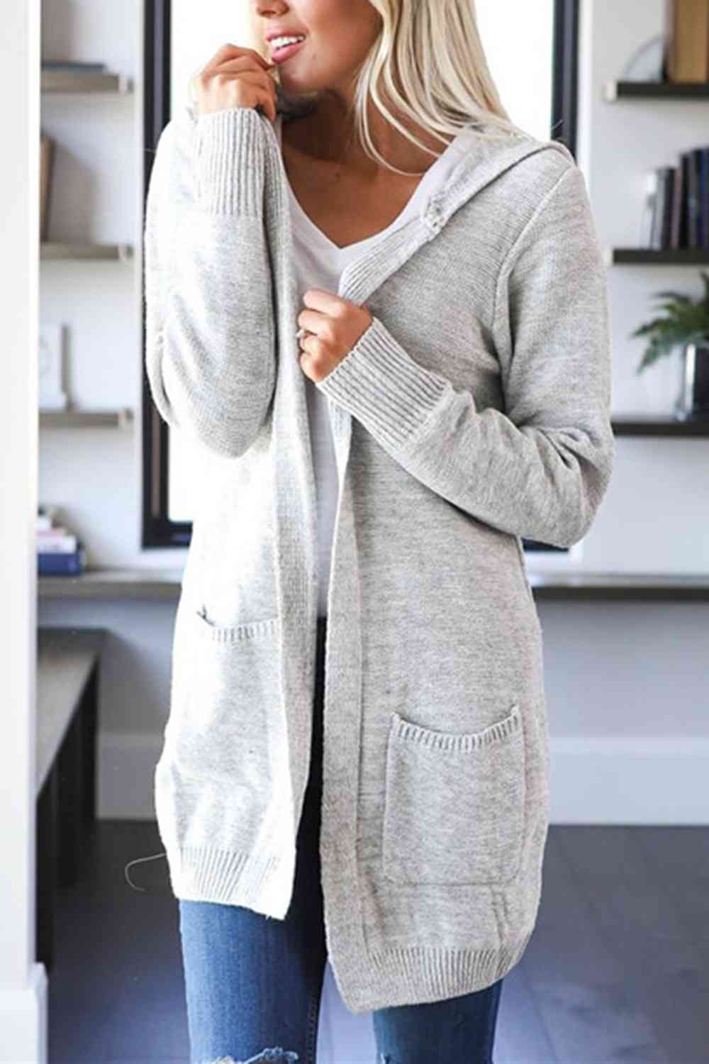 Heathered Open Front Cardigan with Pockets king-general-store-5710.myshopify.com