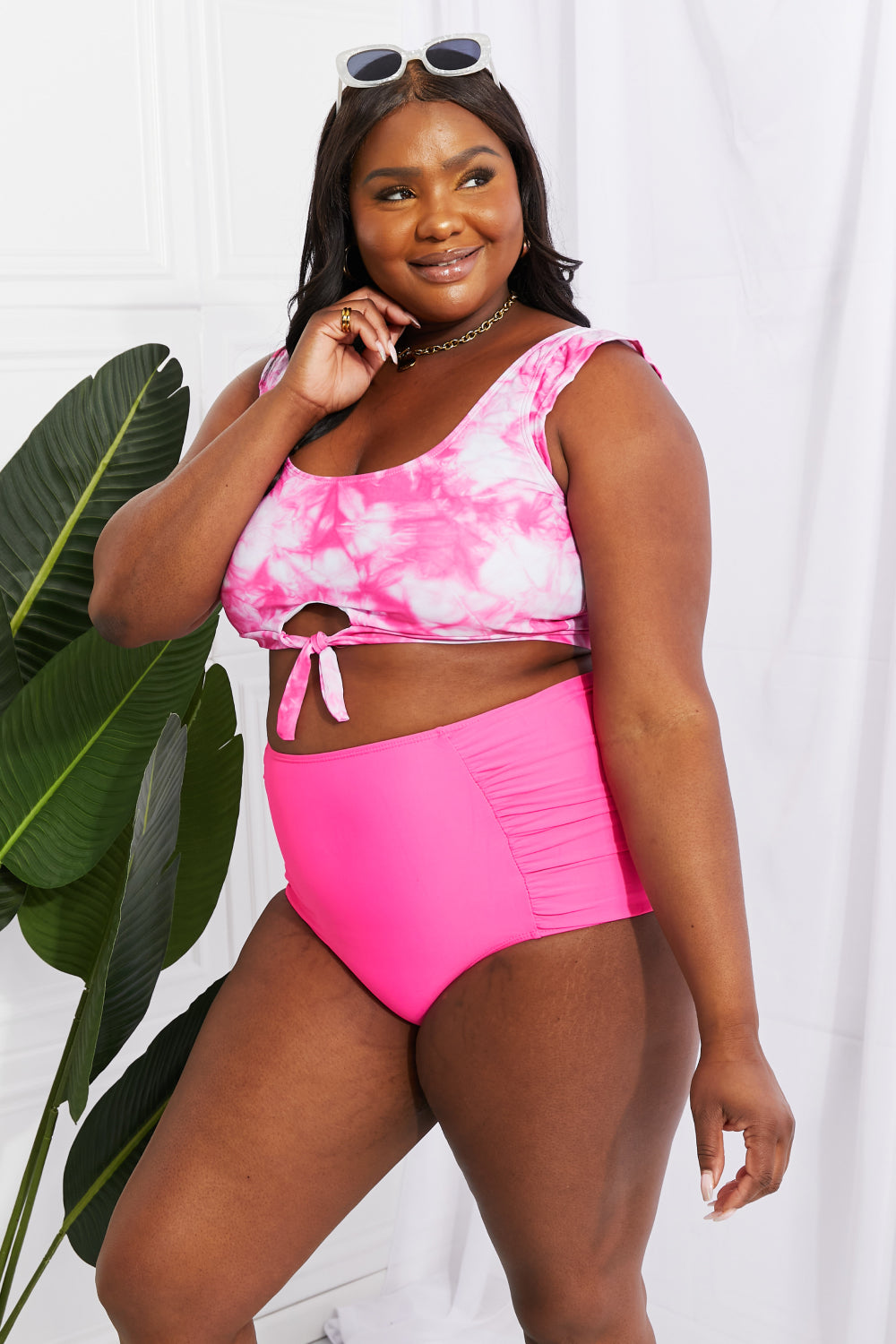 Marina West Swim Sanibel Crop Swim Top and Ruched Bottoms Set in Pink king-general-store-5710.myshopify.com