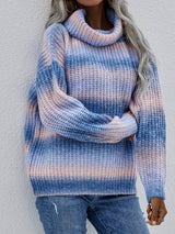 Rainbow Rib-Knit Turtleneck Drop Shoulder Sweater king-general-store-5710.myshopify.com