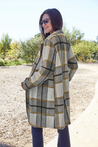 Double Take Full Size Plaid Button Up Lapel Collar Coat king-general-store-5710.myshopify.com