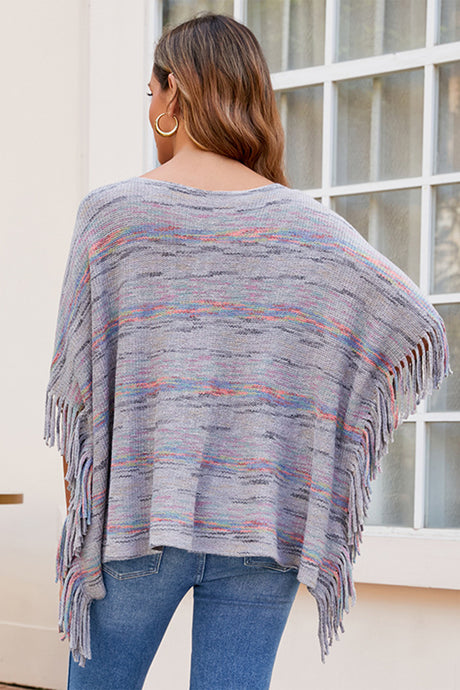 Round Neck Fringe Detail Sleeve Poncho king-general-store-5710.myshopify.com