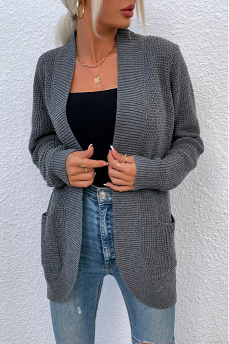 Open Front Rib-Knit Cardigan with Pockets king-general-store-5710.myshopify.com