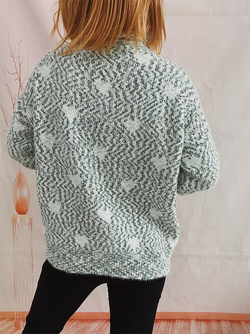 Heart Heathered Turtleneck Drop Shoulder Sweater king-general-store-5710.myshopify.com