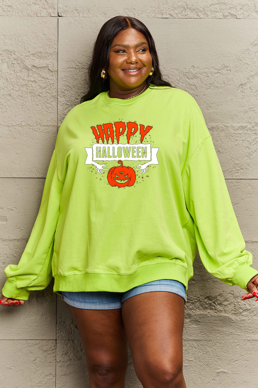 Simply Love Full Size HAPPY HALLOWEEN Graphic Sweatshirt king-general-store-5710.myshopify.com