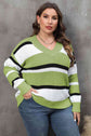 Plus Size Striped V-Neck Dropped Shoulder Sweater king-general-store-5710.myshopify.com