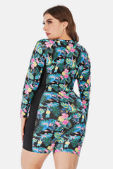 Plus Size Floral Zip Up  Long Sleeve Short Wetsuit king-general-store-5710.myshopify.com