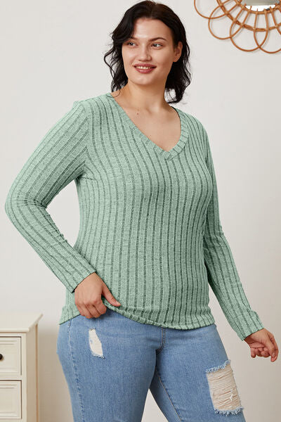 Basic Bae Full Size Ribbed V-Neck Long Sleeve T-Shirt king-general-store-5710.myshopify.com