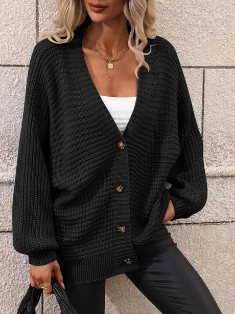 Double Take Button Down Horizontal-Ribbing Longline Cardigan king-general-store-5710.myshopify.com