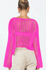 Openwork Boat Neck Long Sleeve Cover Up king-general-store-5710.myshopify.com