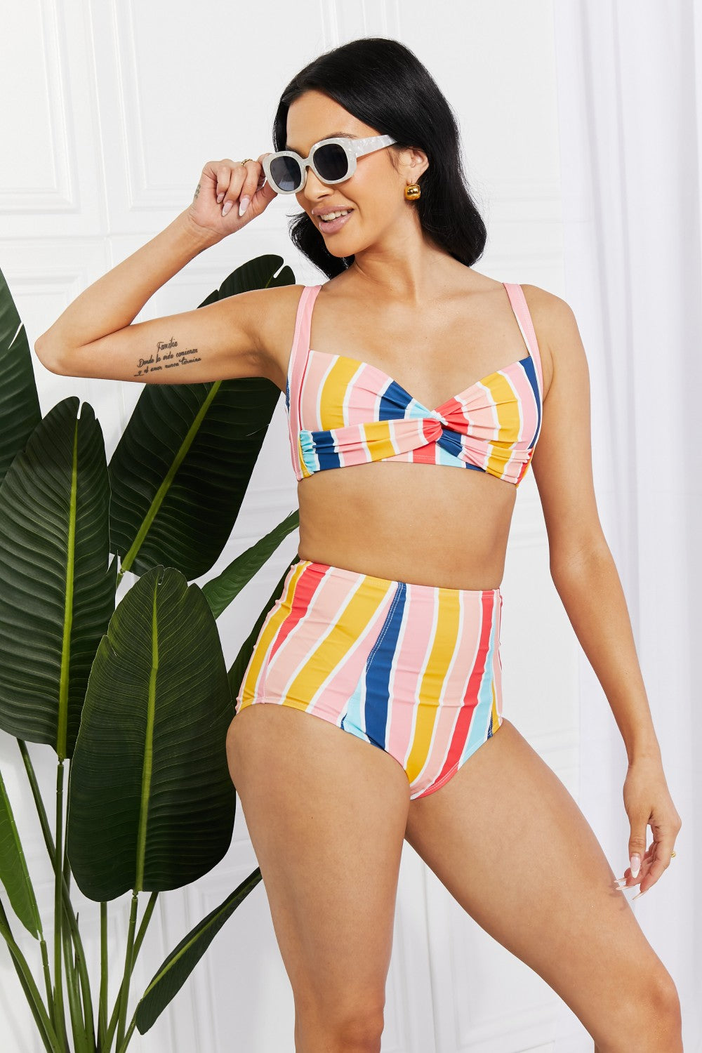 Marina West Swim Take A Dip Twist High-Rise Bikini in Stripe king-general-store-5710.myshopify.com