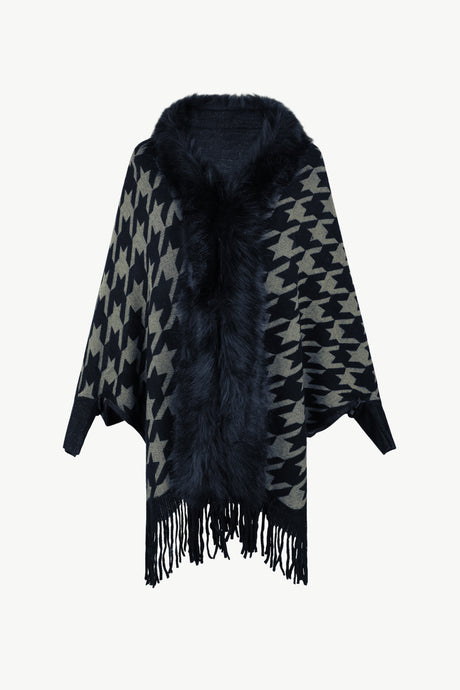 Houndstooth Fringe Hem Poncho king-general-store-5710.myshopify.com