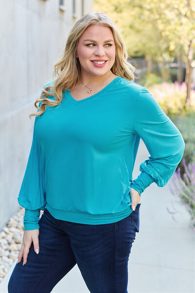 Basic Bae Full Size V-Neck Lantern Sleeve Blouse king-general-store-5710.myshopify.com