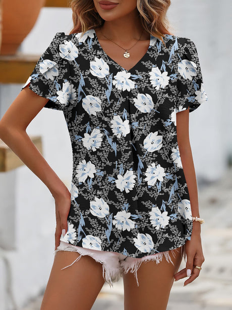 Ruche V-Neck Petal Sleeve Top king-general-store-5710.myshopify.com